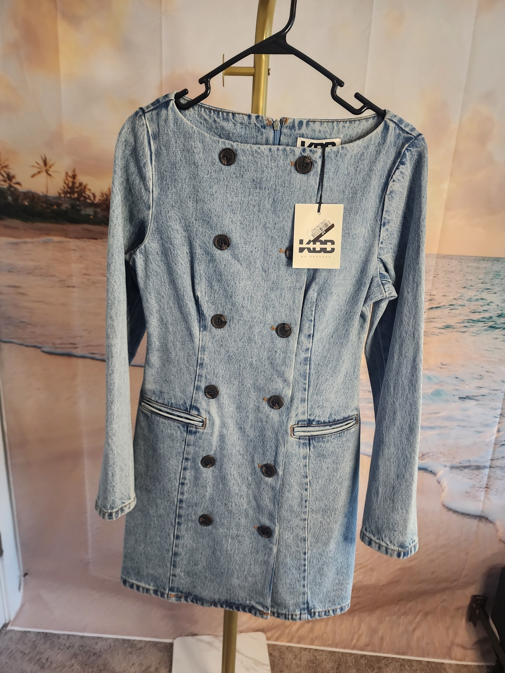 KBB Light Blue Denim Double-Breasted Dress